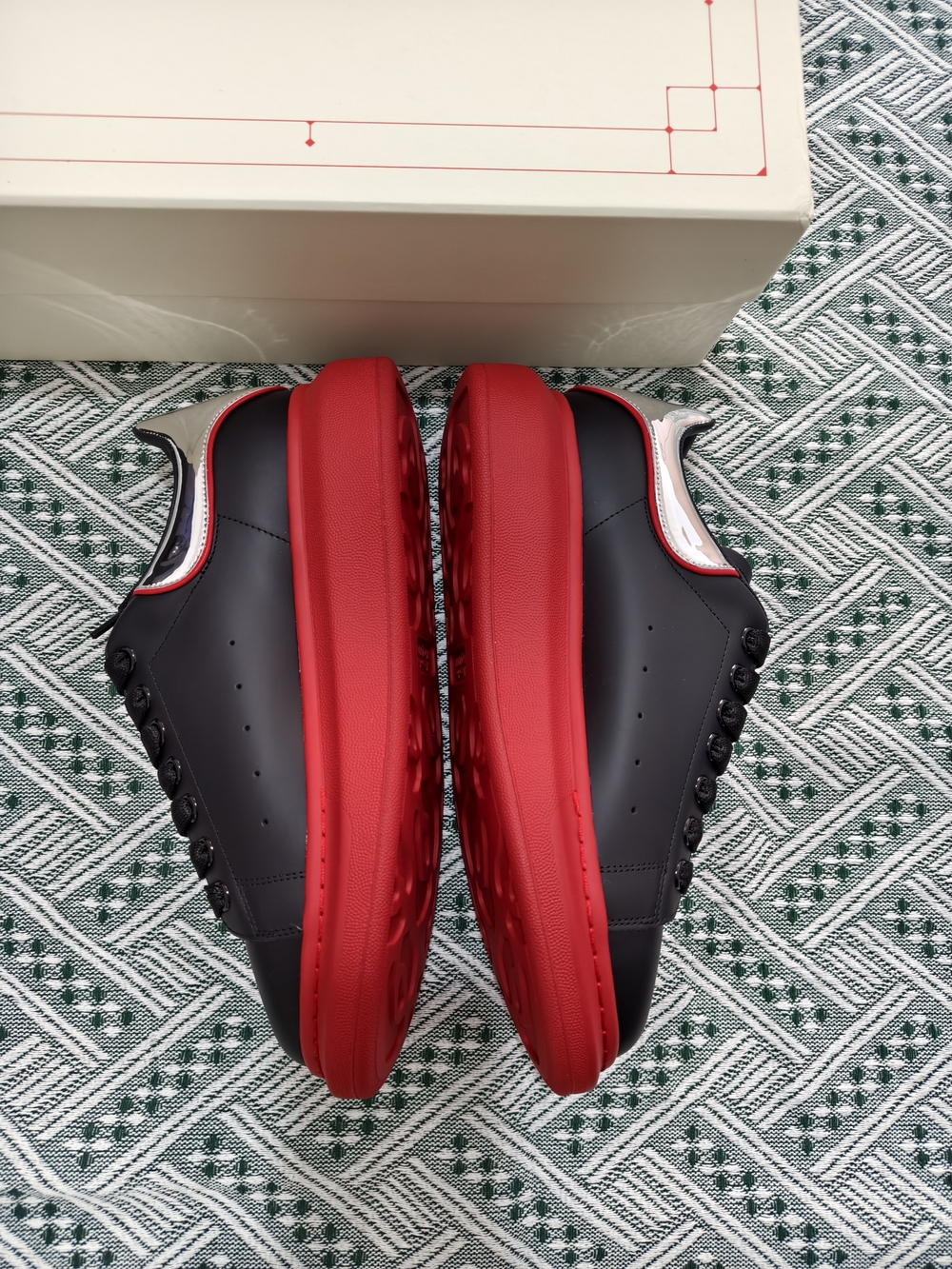 Alexander McQueen Black Leather Sneakers with Red Platform - Picture 5 of 9